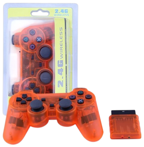 Ovladač PS2 2,4 Ghz bezdrátový krystal oranžový