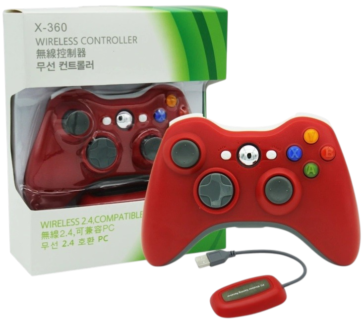 Bezdrátový ovladač XBOX 360 / PC 2,4 GHz červený