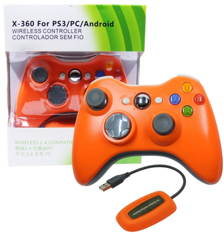 Bezdrátový ovladač XBOX 360 / PC 2,4 GHz oranžový