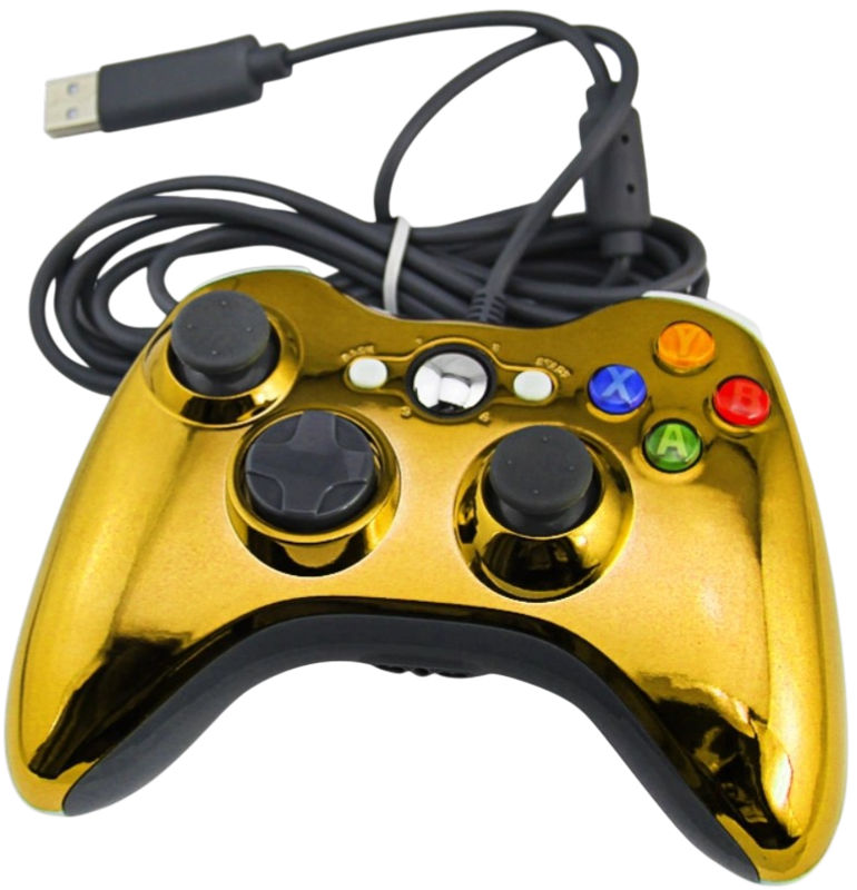 Xbox 360 kabelový ovladač chromovaný GOLD limited