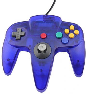 N64 modrý transparentní ovladač