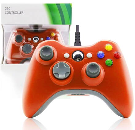 Xbox 360 kabelový ovladač oranžovo-bílý