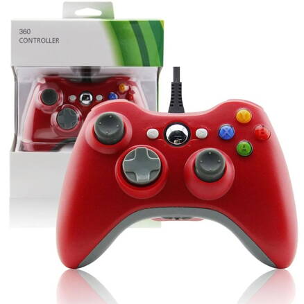 Xbox 360 kabelový ovladač červený