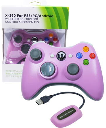 Bezdrátový ovladač XBOX 360 / PC 2,4 GHz růžový